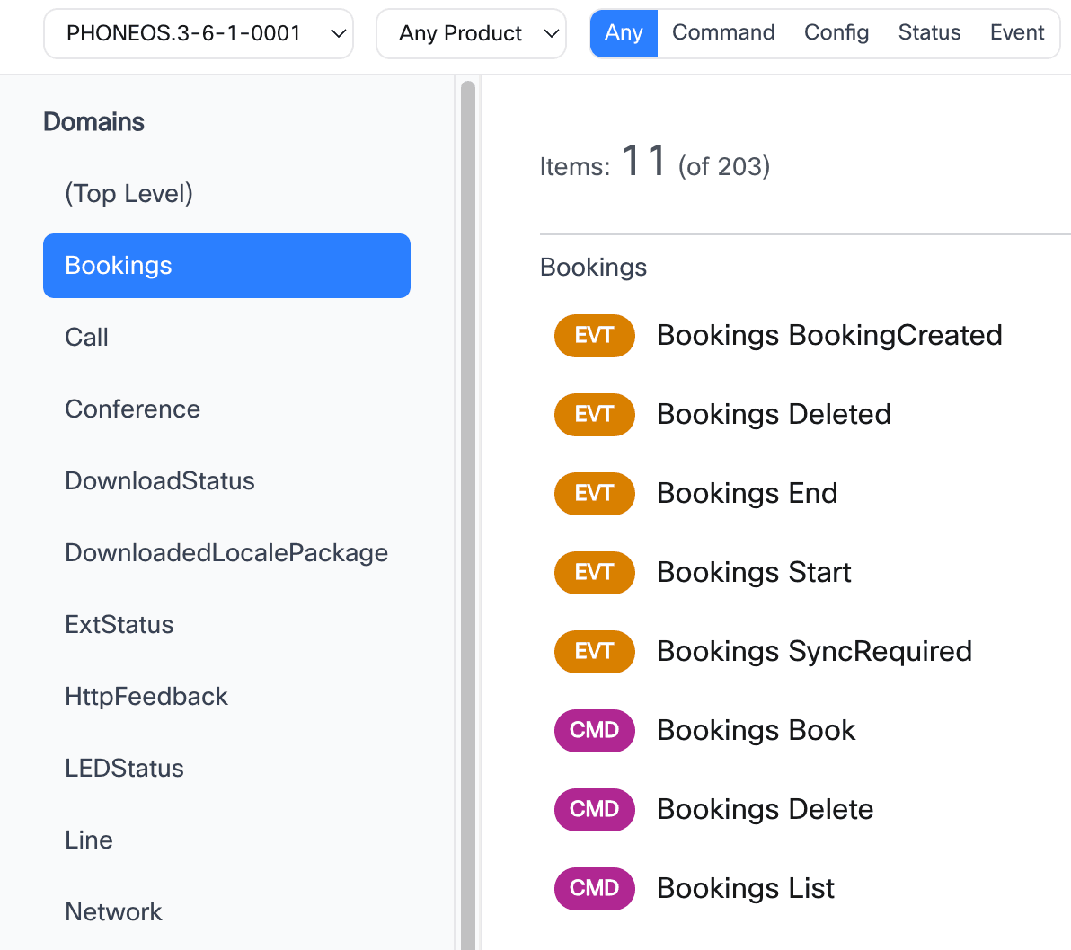 xAPI Browser - Domain selector and object list