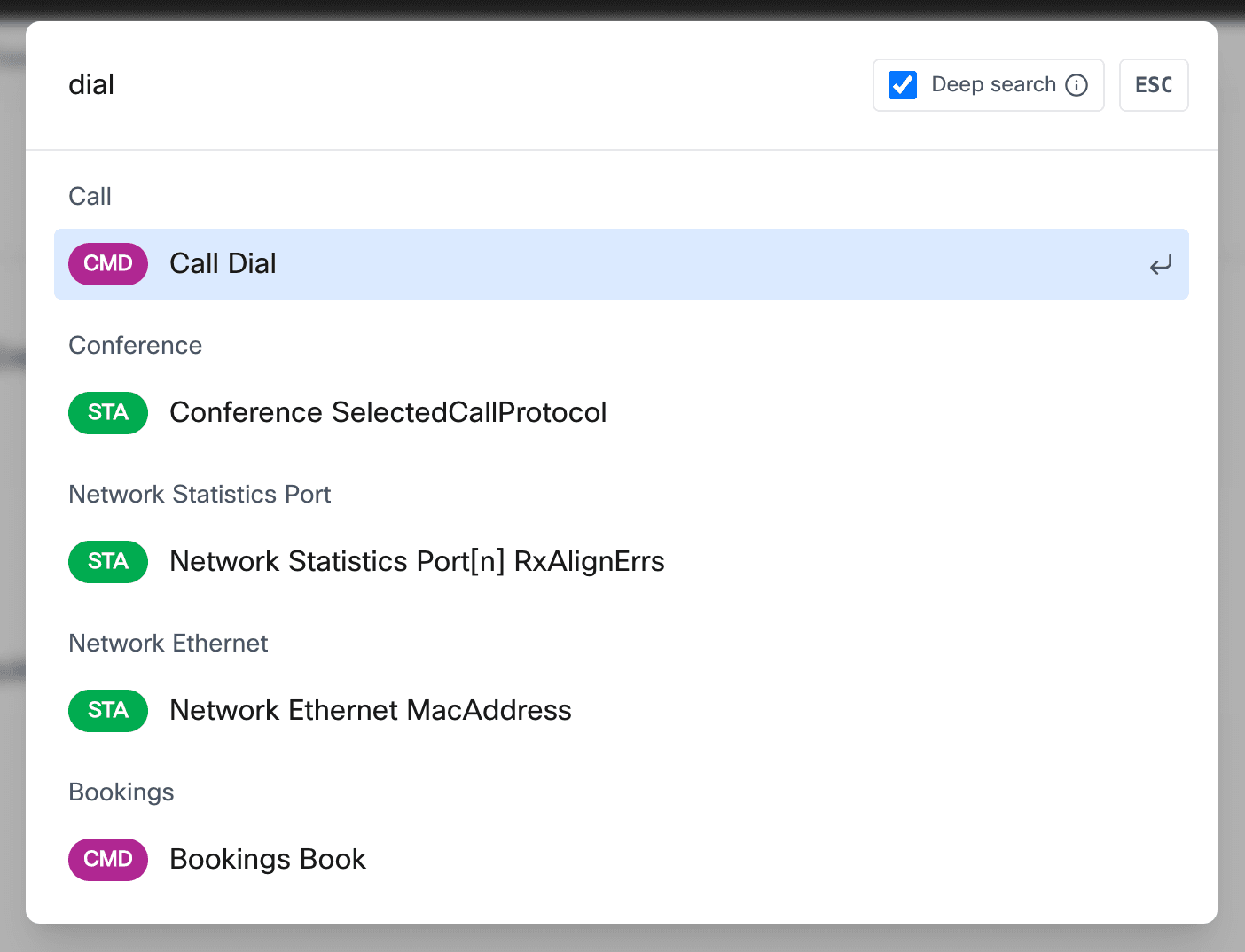 xAPI Search modal with results
